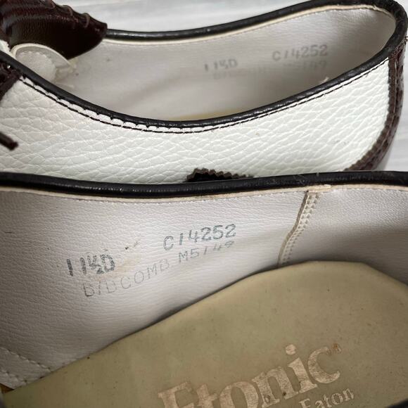Vintage Etonic Wingtip Golf Shoes Men 11.5 D Metal Spikes Leather Brown White - Picture 10 of 11